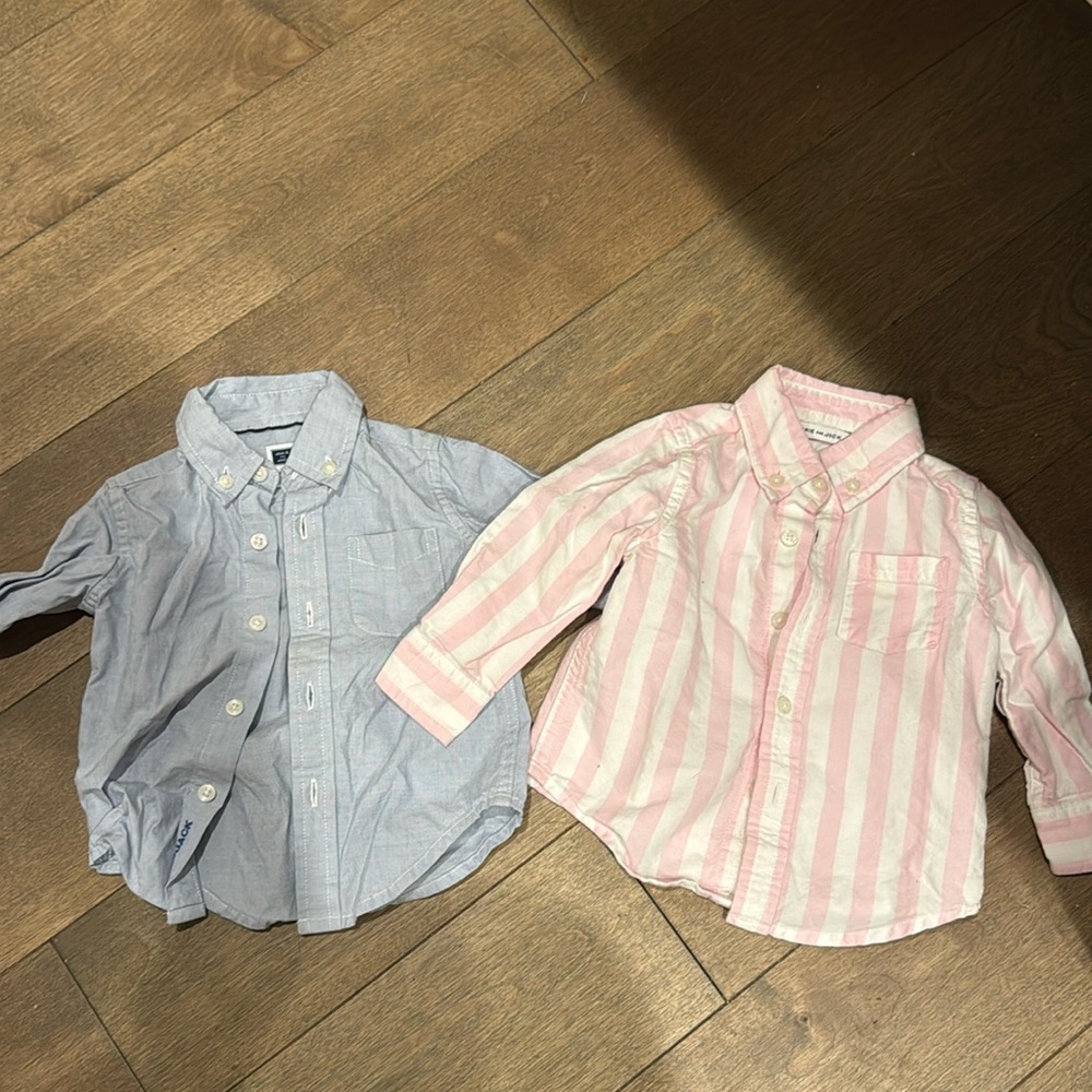 Janie and jack bundle button down tops blue pink 3-12 month toddler baby infant